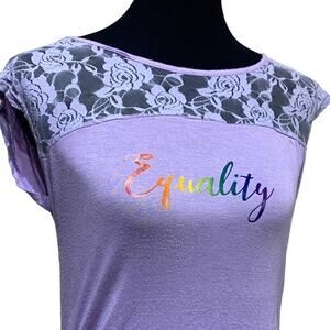 Planet Motherhood Hand Printed Upcycled Small Equality LGBTQ Pride Rainbow Top